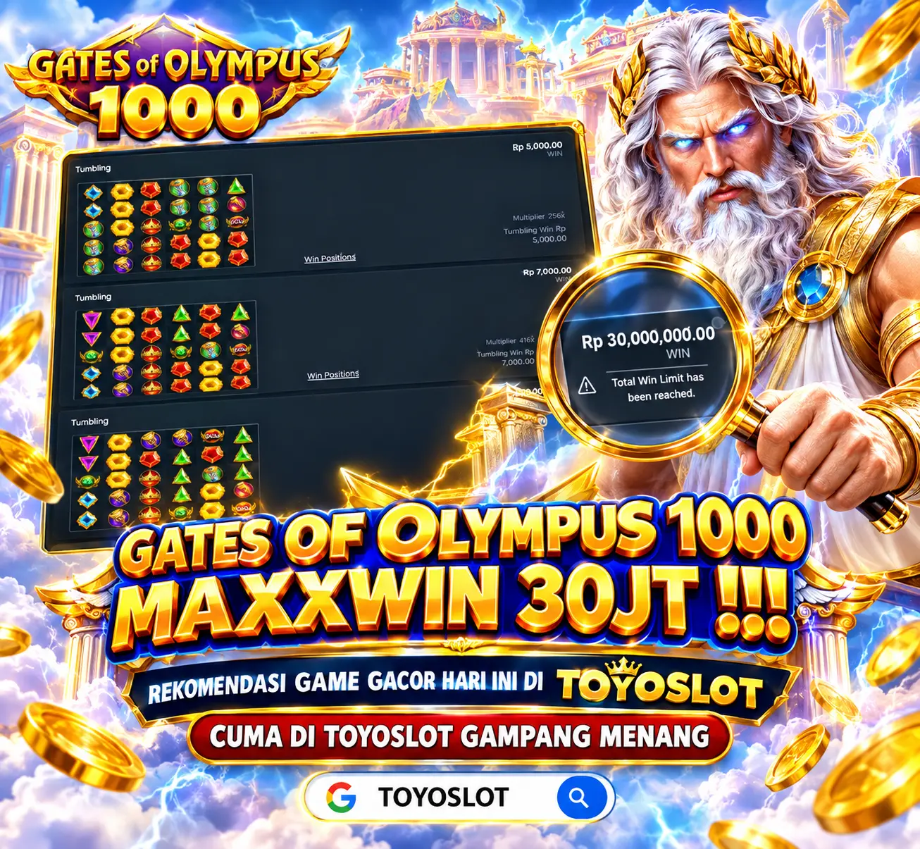 TOYOSLOT - BUKTI KEMENANGAN GATES OF OLYMPUS 1000 Rp30,000,000,- LUNAS